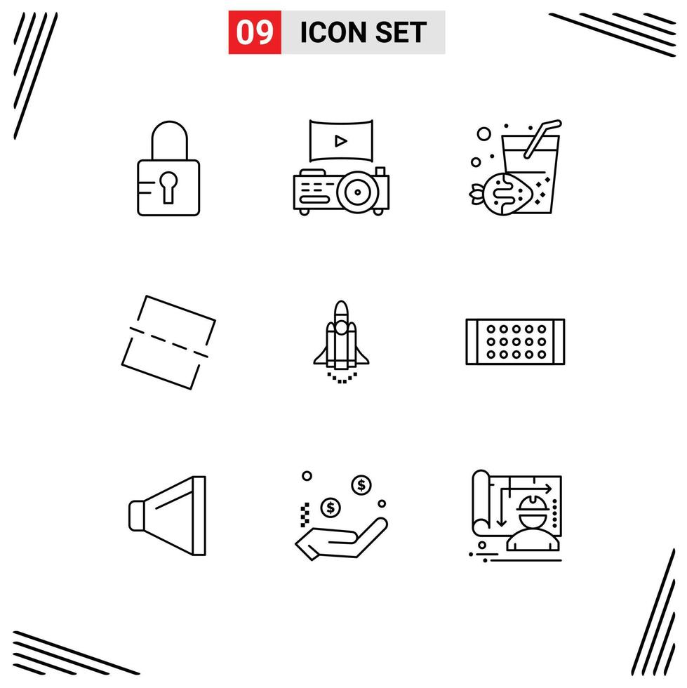 Pictogram Set of 9 Simple Outlines of led promote summer marketing launch Editable Vector Design Elements