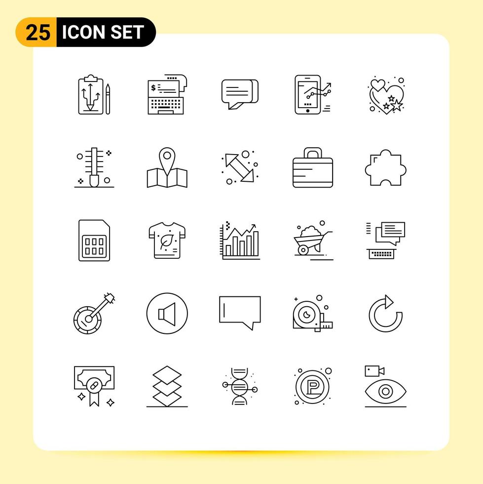 25 Universal Line Signs Symbols of stat mobile money graph message Editable Vector Design Elements