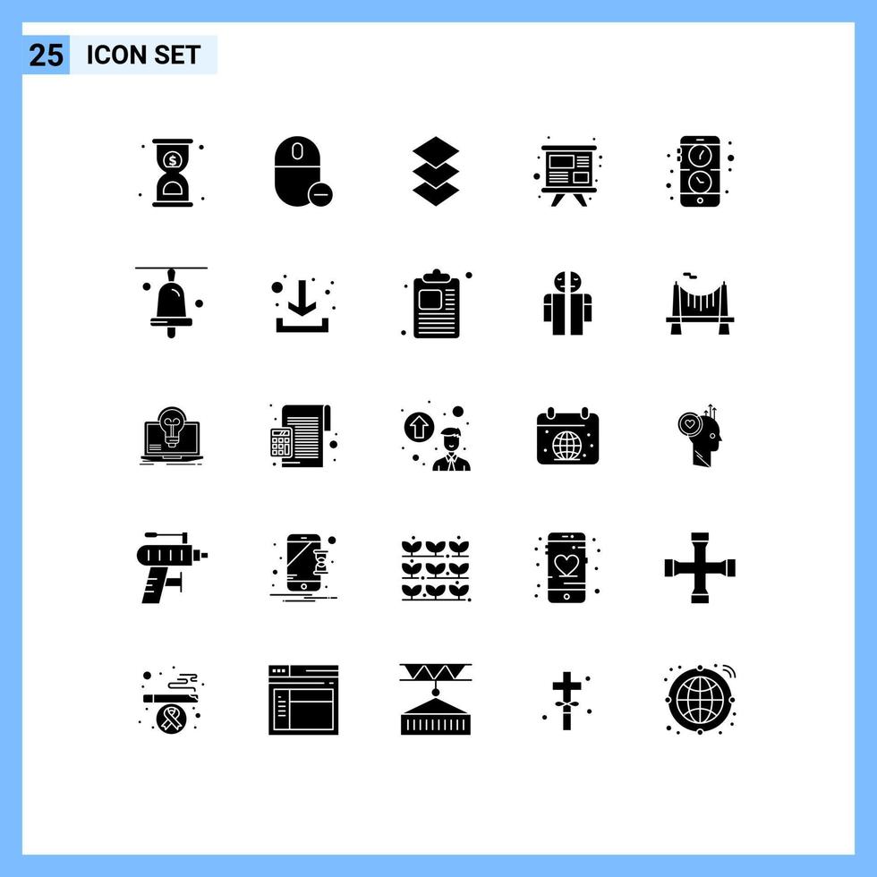 25 User Interface Solid Glyph Pack of modern Signs and Symbols of application training remove team presentation Editable Vector Design Elements