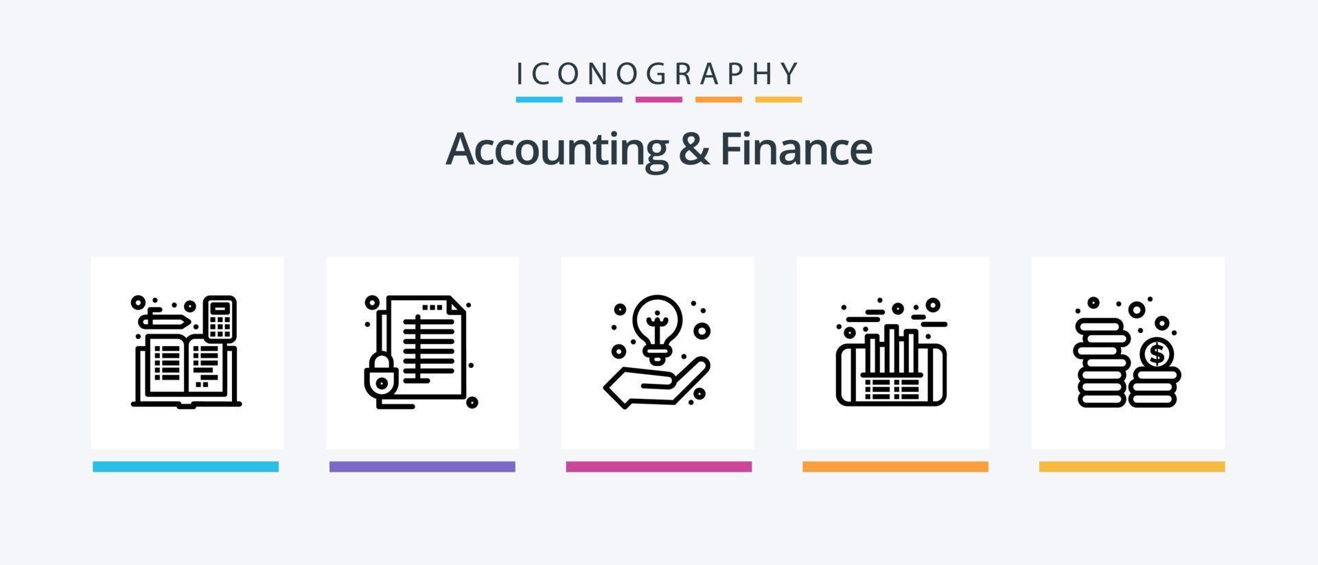 Accounting And Finance Line 5 Icon Pack Including business. money. accounting. coins. bookkeeping. Creative Icons Design vector