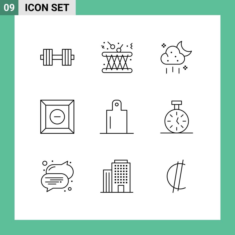 9 Thematic Vector Outlines and Editable Symbols of preparation product sound delete weather Editable Vector Design Elements