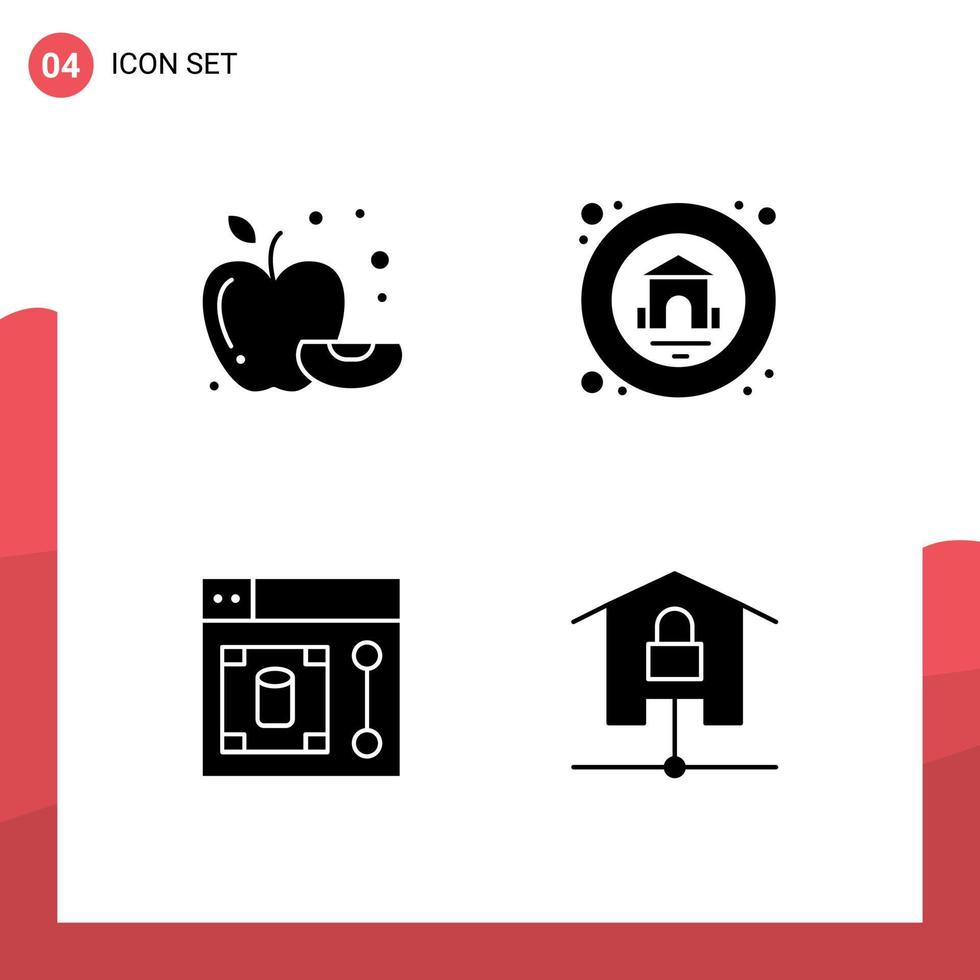 Modern Set of 4 Solid Glyphs Pictograph of apple tool home web home Editable Vector Design Elements