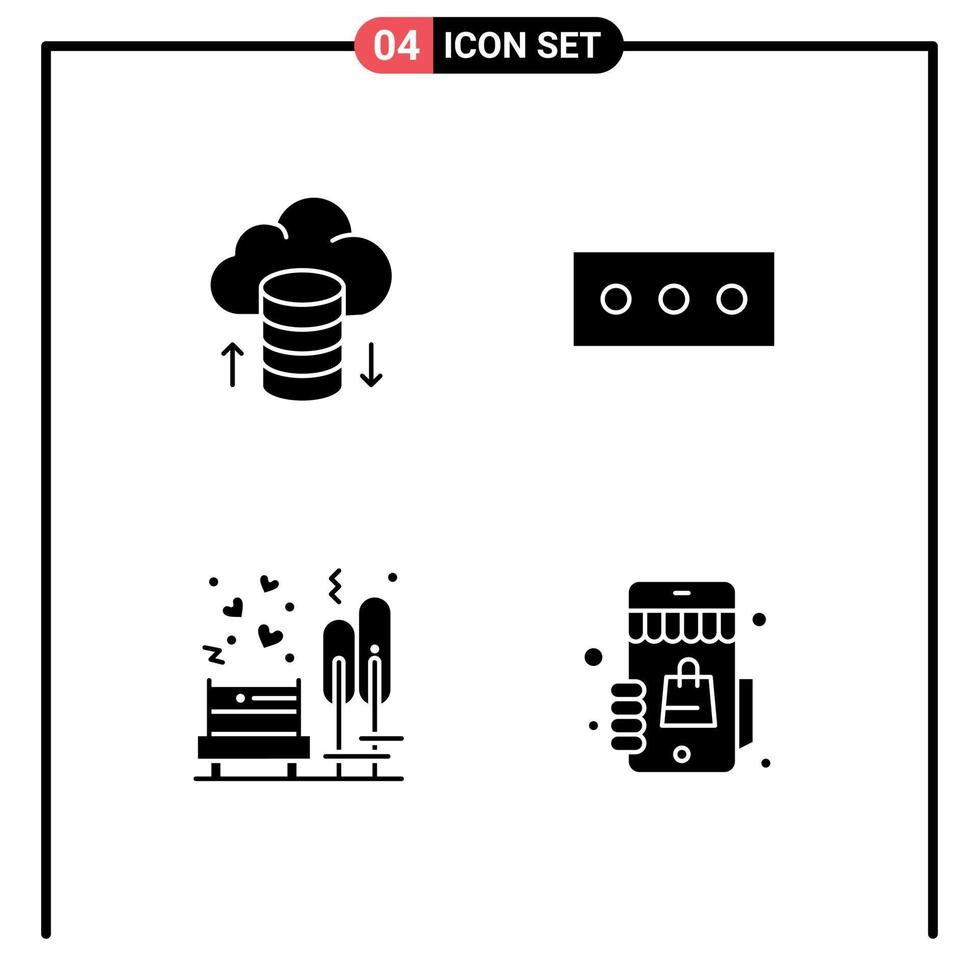 4 iconos creativos signos y símbolos modernos de alojamiento en la nube árbol contraseña fecha tienda elementos de diseño vectorial editables vector