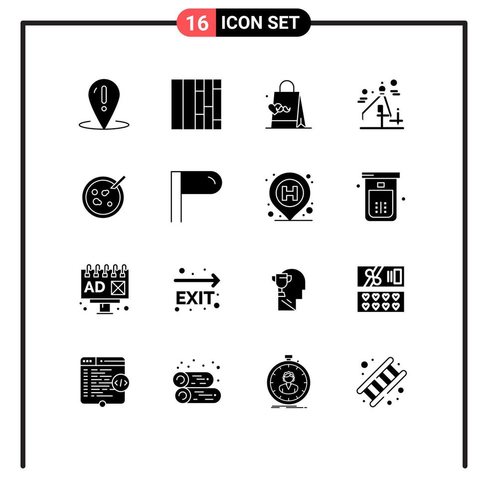 Set of 16 Modern UI Icons Symbols Signs for medical dish father petri graphic design Editable Vector Design Elements