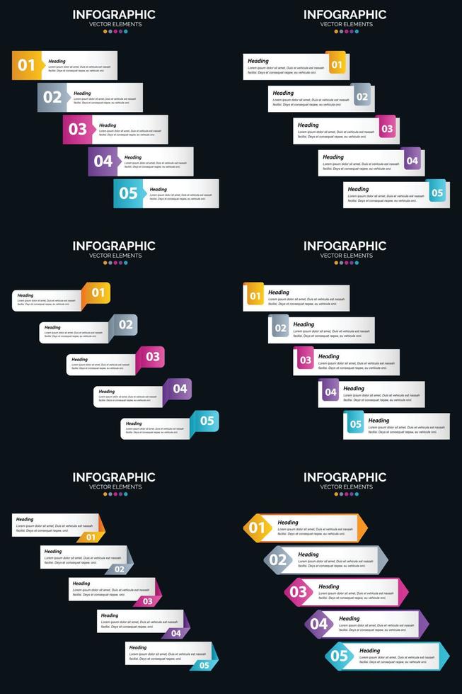 Vector 6 Infographics Pack Presentation slide template 5 Steps cycle diagrams and timelines