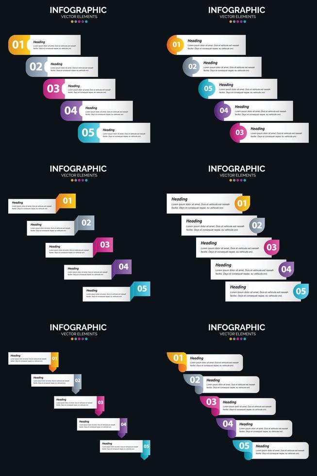 Vector 6 Infographics Pack Presentation slide template 5 Steps cycle diagrams and timelines
