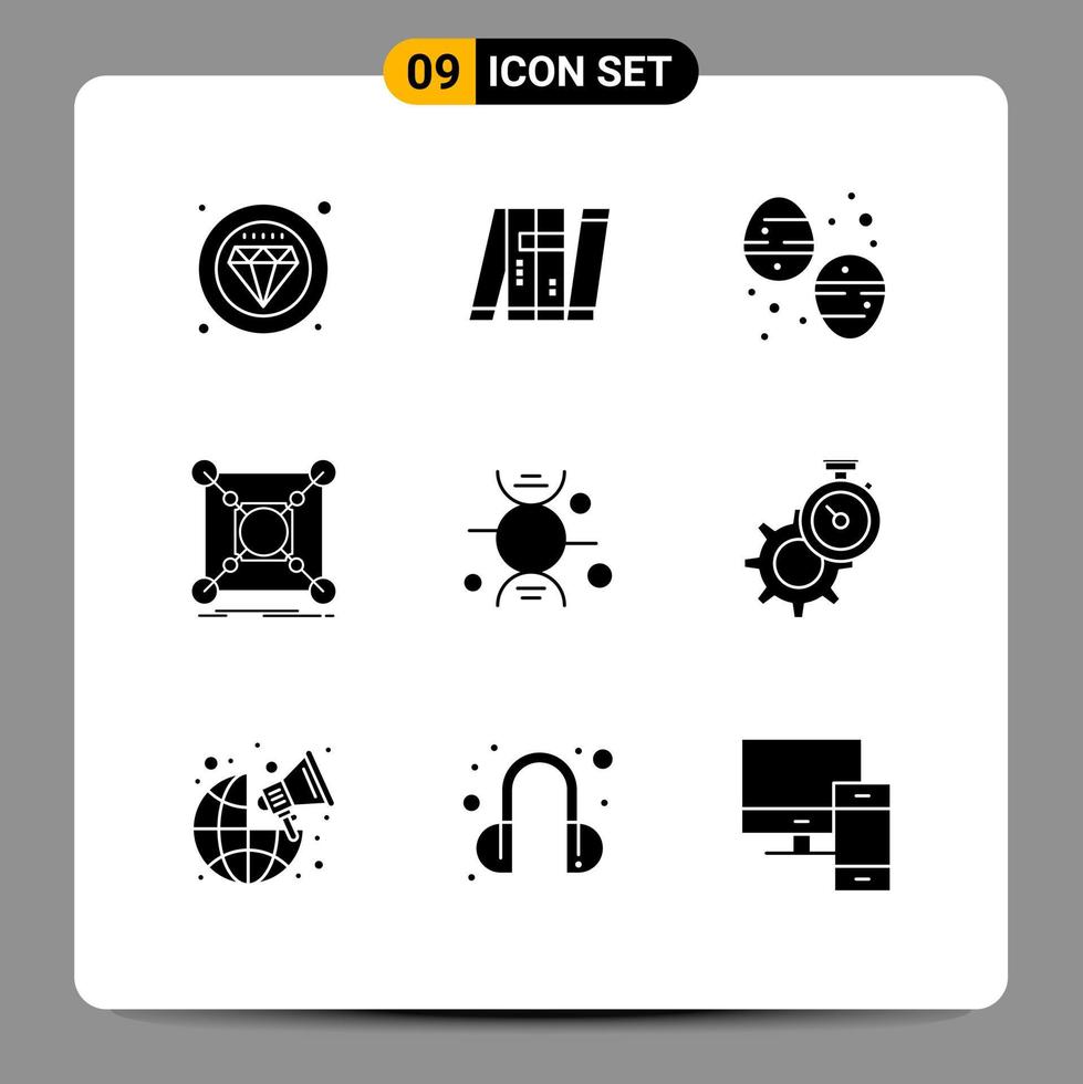 Universal Icon Symbols Group of 9 Modern Solid Glyphs of hub connection military center sweets Editable Vector Design Elements