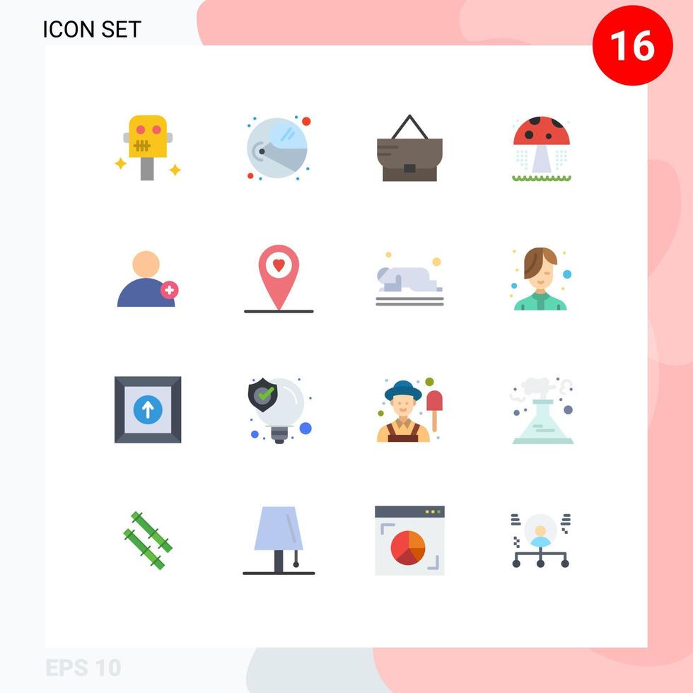 16 Thematic Vector Flat Colors and Editable Symbols of heart user fashion new mushroom Editable Pack of Creative Vector Design Elements