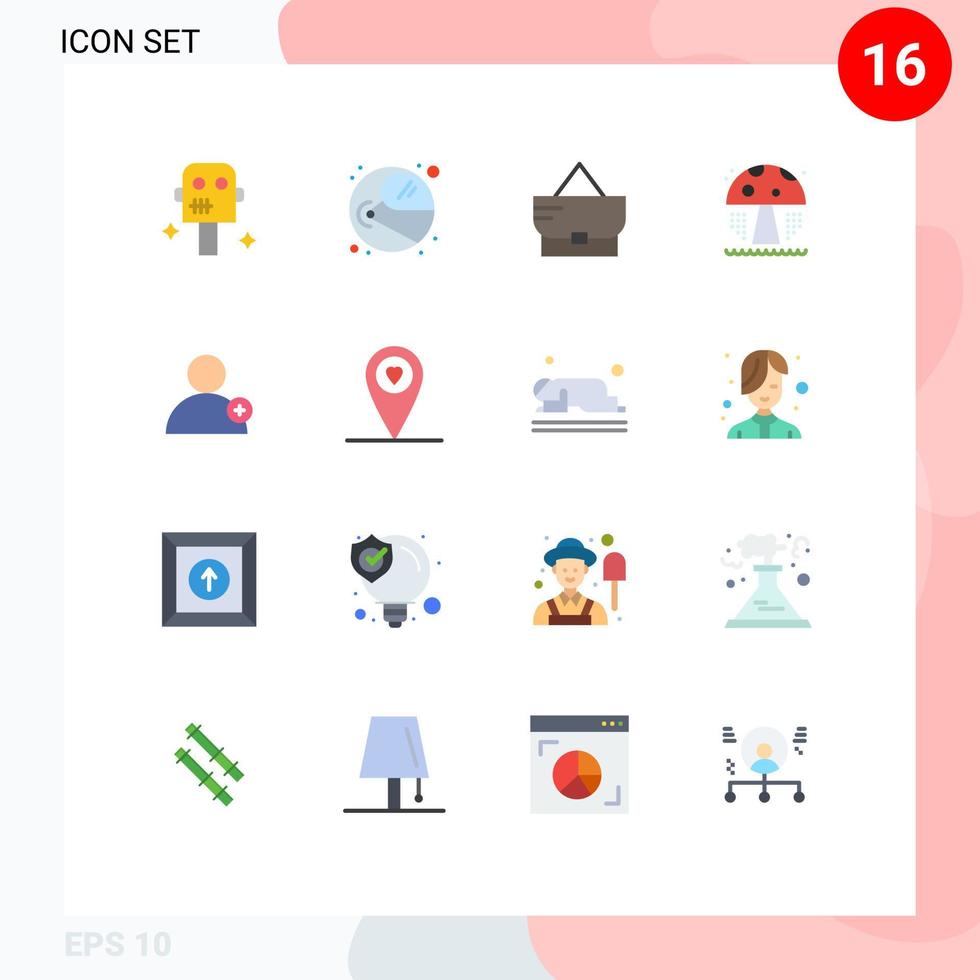16 colores planos vectoriales temáticos y símbolos editables de la moda del usuario del corazón nuevo paquete editable de hongos de elementos creativos de diseño vectorial vector