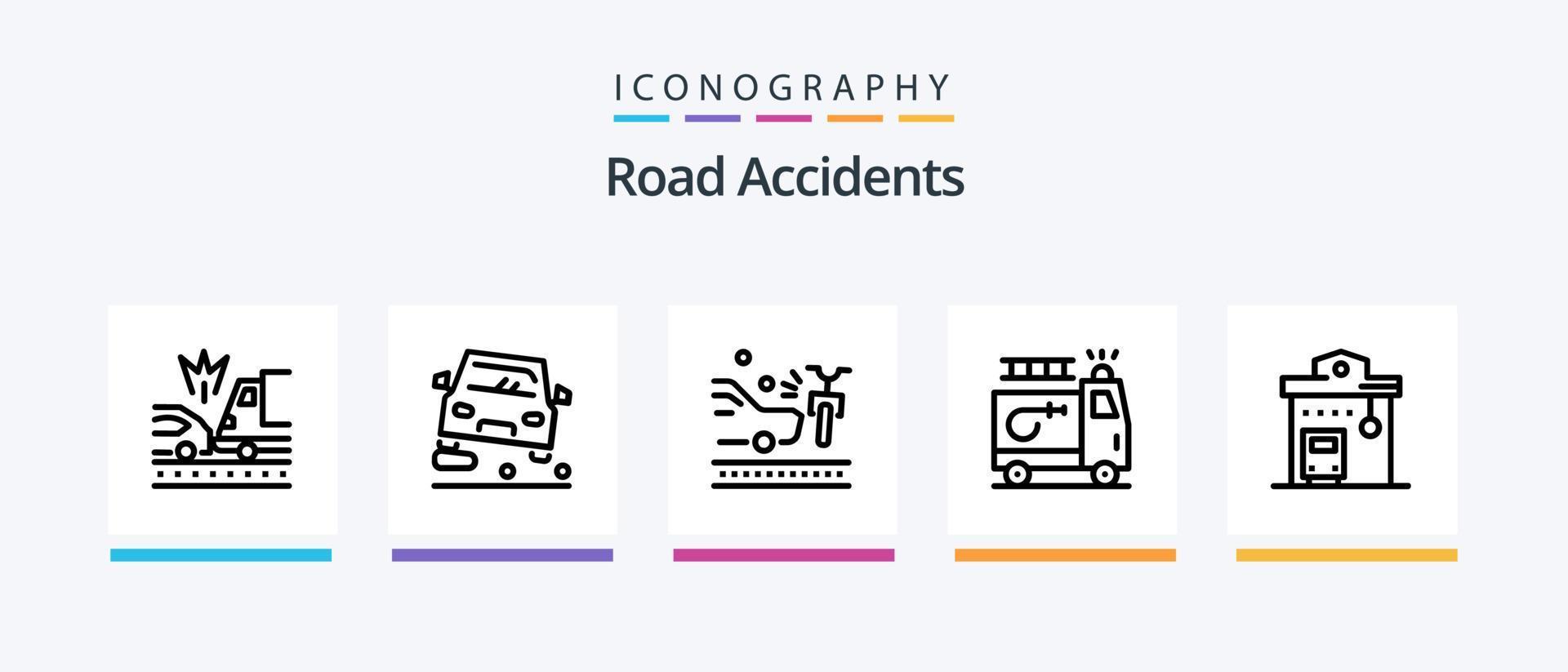 Road Accidents Line 5 Icon Pack Including boundary. lamppost. accident. crash. accident. Creative Icons Design vector
