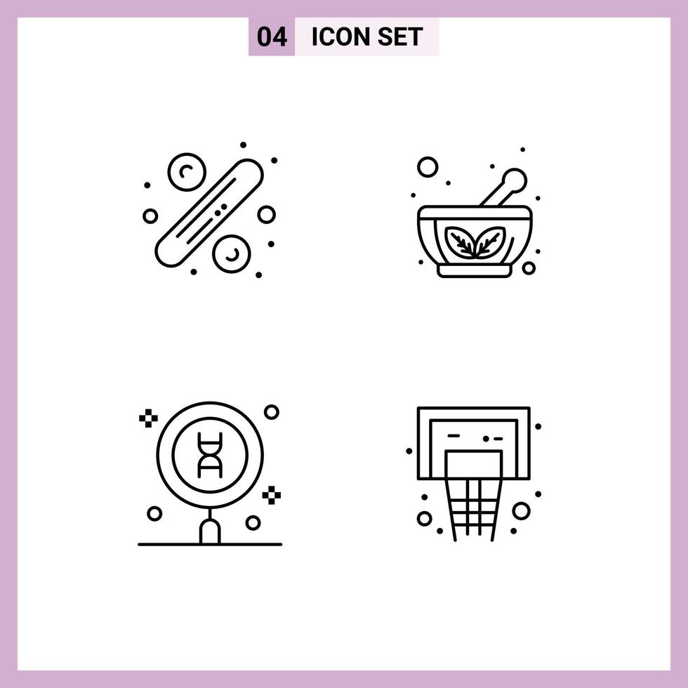 Set of 4 Modern UI Icons Symbols Signs for percentage dna tag herbal bowl science Editable Vector Design Elements