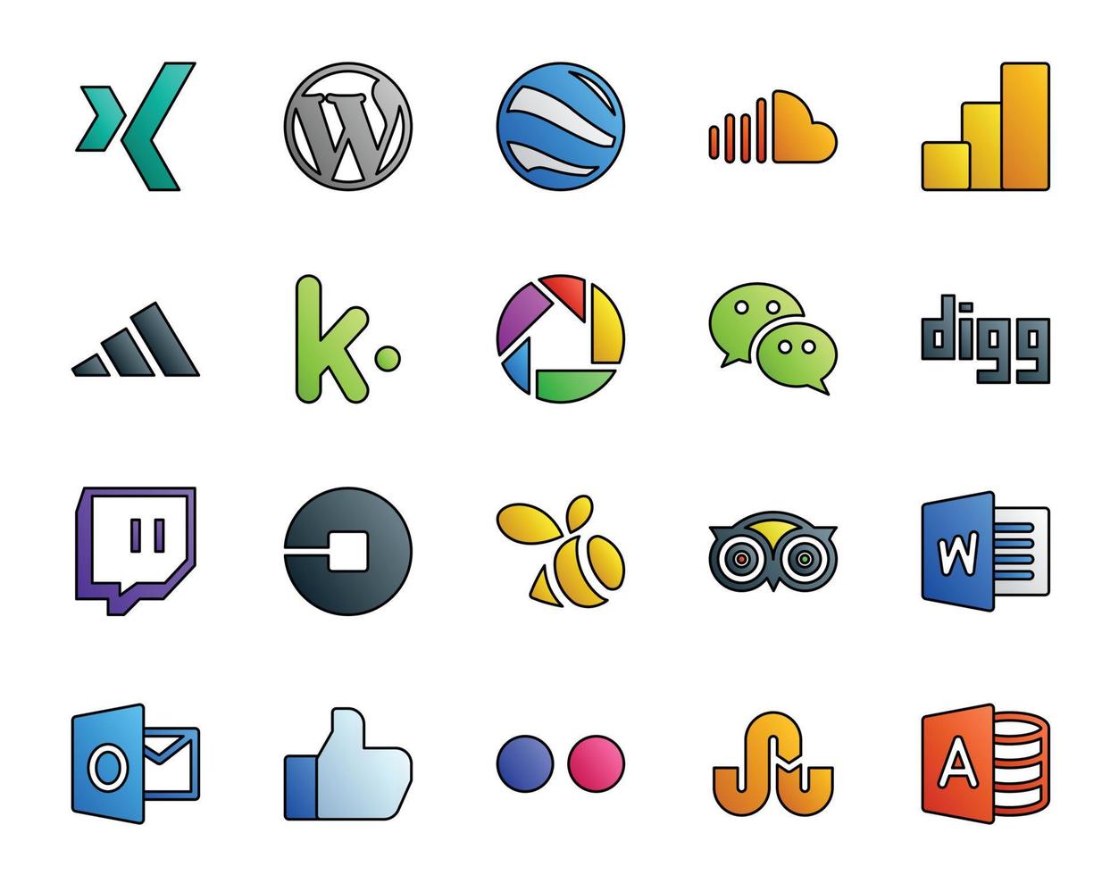 20 Social Media Icon Pack Including driver uber adidas twitch messenger vector