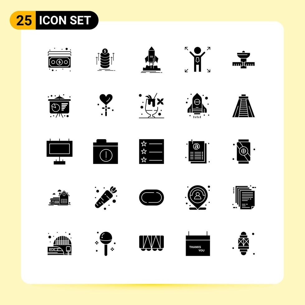 Editable Vector Line Pack of 25 Simple Solid Glyphs of space opportunity launch man mission Editable Vector Design Elements
