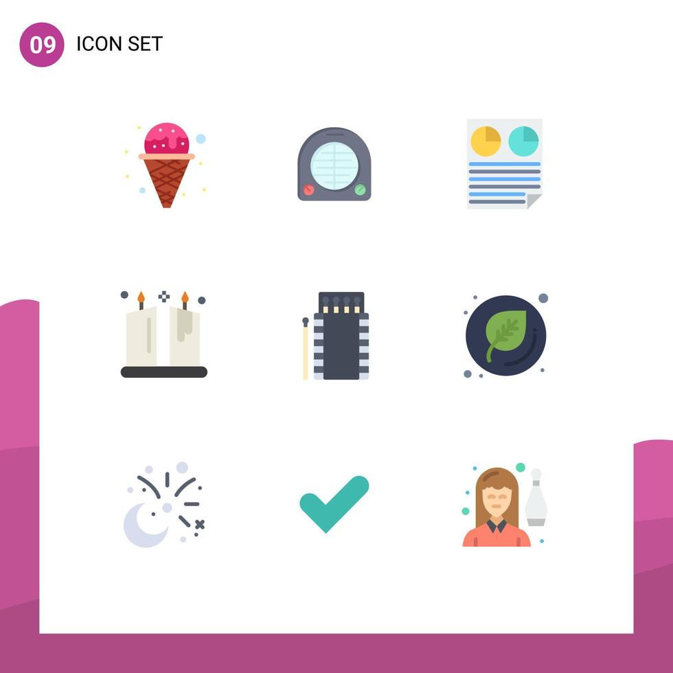 9 User Interface Flat Color Pack of modern Signs and Symbols of matches light data illumination report Editable Vector Design Elements