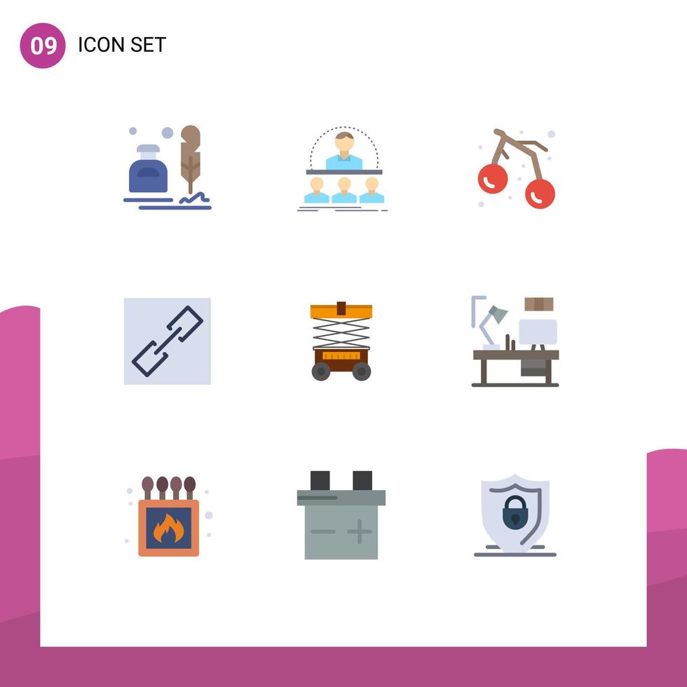 9 Flat Color concept for Websites Mobile and Apps lift connect instructor chain fruit Editable Vector Design Elements