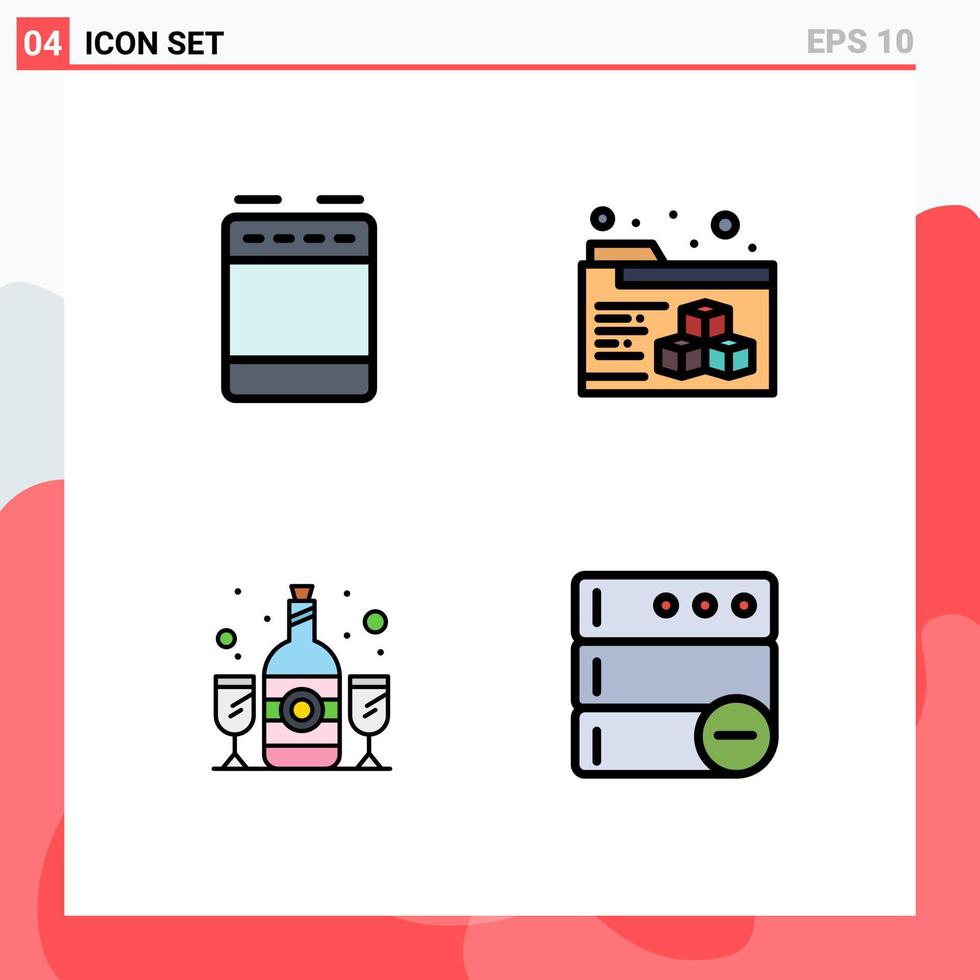 Modern Set of 4 Filledline Flat Colors and symbols such as appliances drink oven bottle delete Editable Vector Design Elements