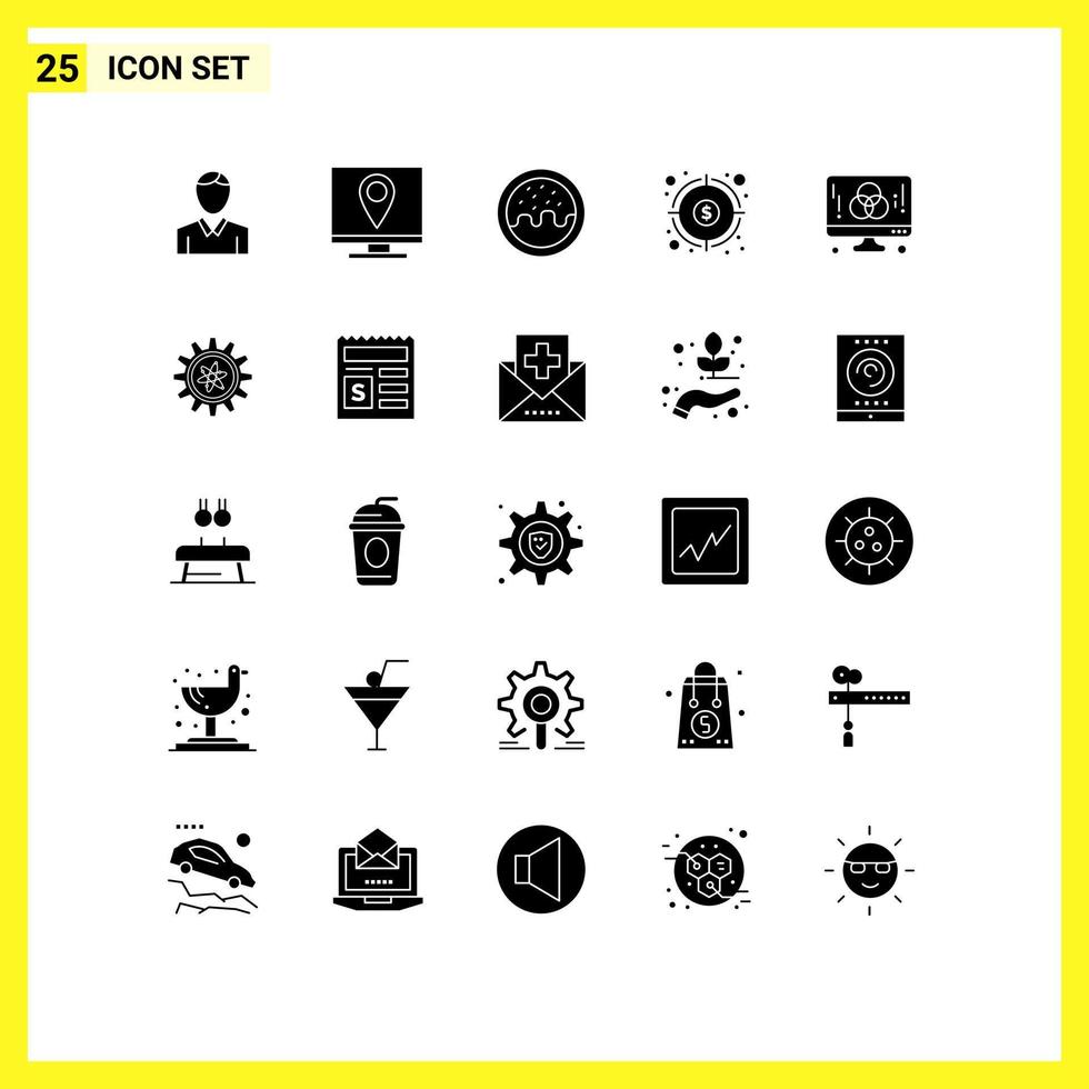 25 User Interface Solid Glyph Pack of modern Signs and Symbols of computer goal page fund finance Editable Vector Design Elements