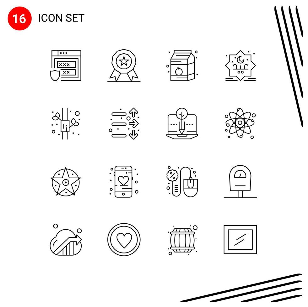 User Interface Pack of 16 Basic Outlines of chinese bamboo drink stamp eid Editable Vector Design Elements