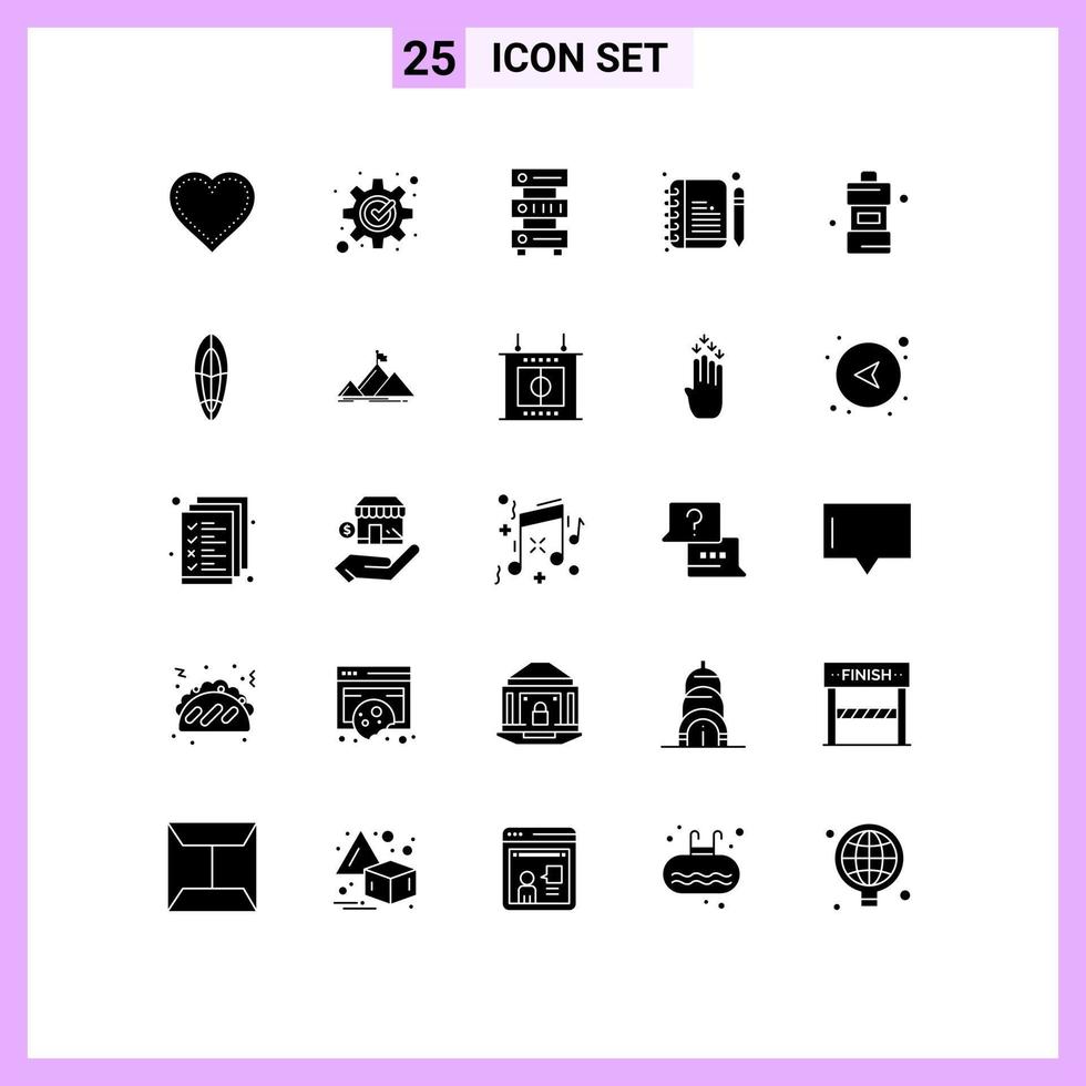 Editable Vector Line Pack of 25 Simple Solid Glyphs of bathroom compose process comment server Editable Vector Design Elements