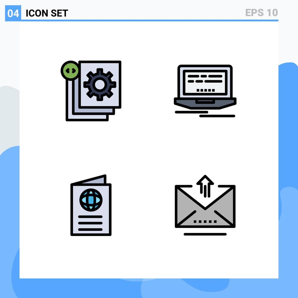 Pack of 4 creative Filledline Flat Colors of coding globe process web passport Editable Vector Design Elements