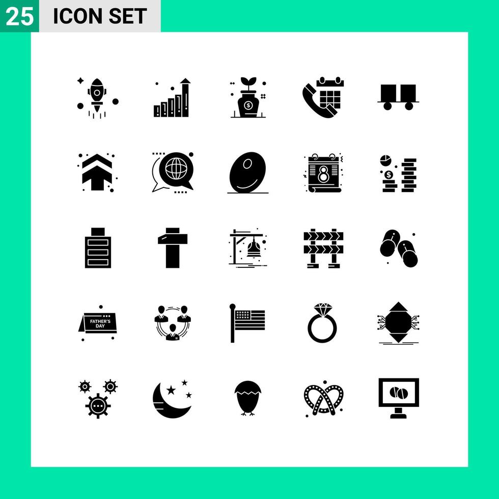 Set of 25 Vector Solid Glyphs on Grid for fork truck phone growth date calendar Editable Vector Design Elements