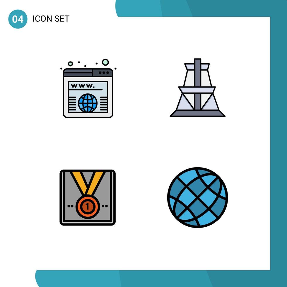 paquete de iconos de vector de stock de 4 signos y símbolos de línea para la medalla de dirección ganador de transmisión mundial elementos de diseño de vector editables