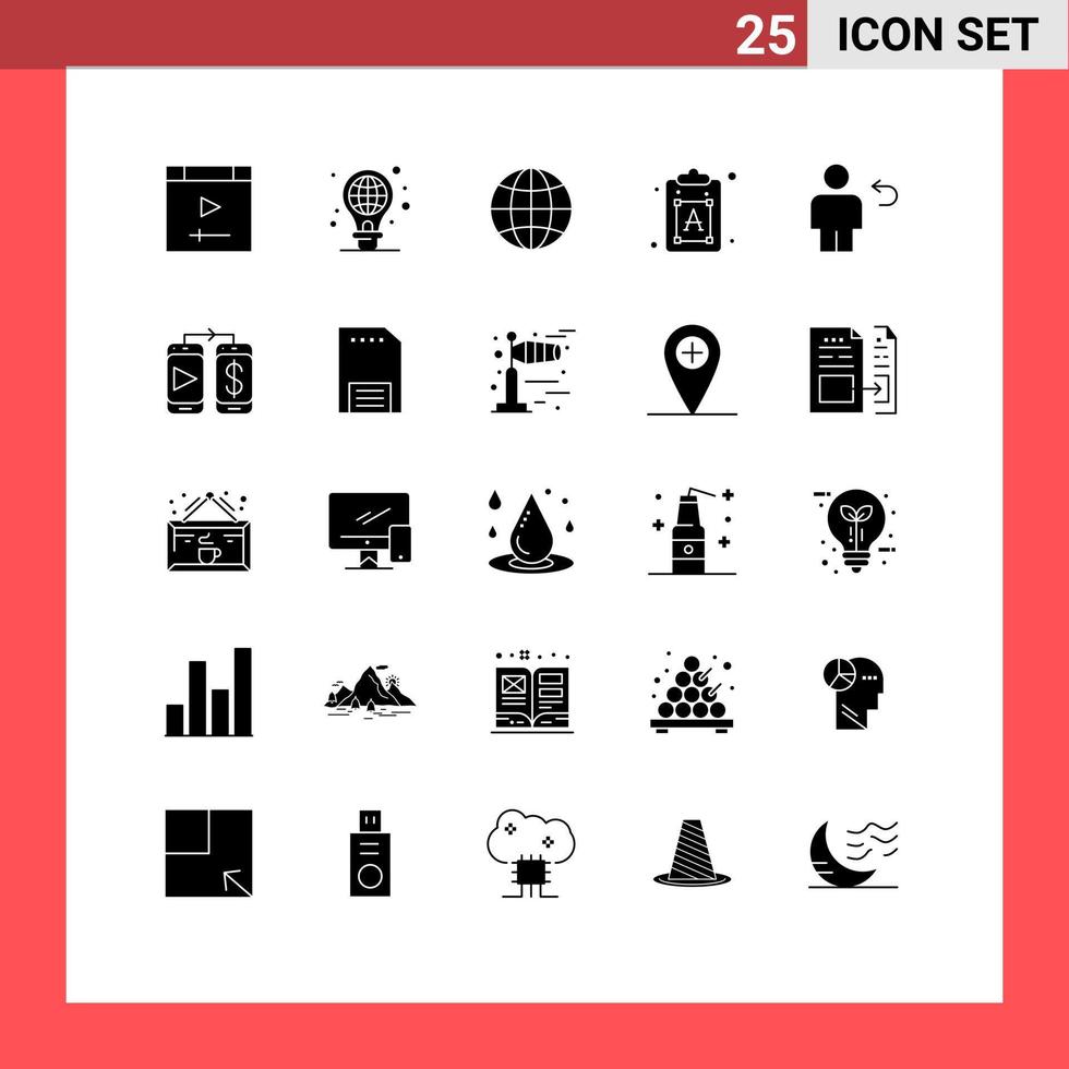 Group of 25 Solid Glyphs Signs and Symbols for avatar font globe process geography Editable Vector Design Elements