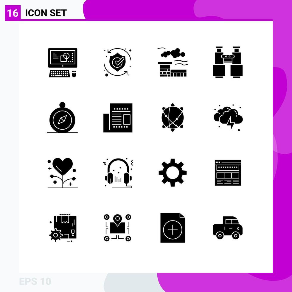 16 Solid Glyph concept for Websites Mobile and Apps browse explore solution search binoculars Editable Vector Design Elements