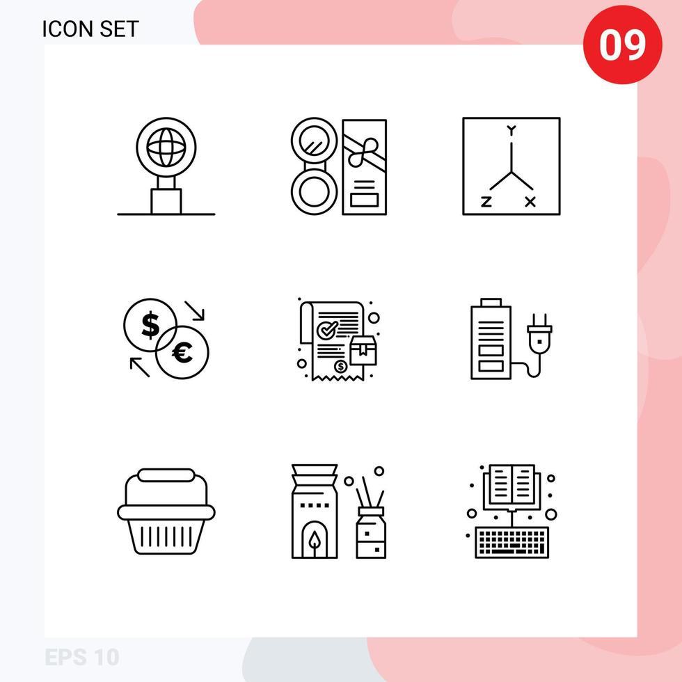 9 Universal Outlines Set for Web and Mobile Applications order euro coordinates dollar currency Editable Vector Design Elements