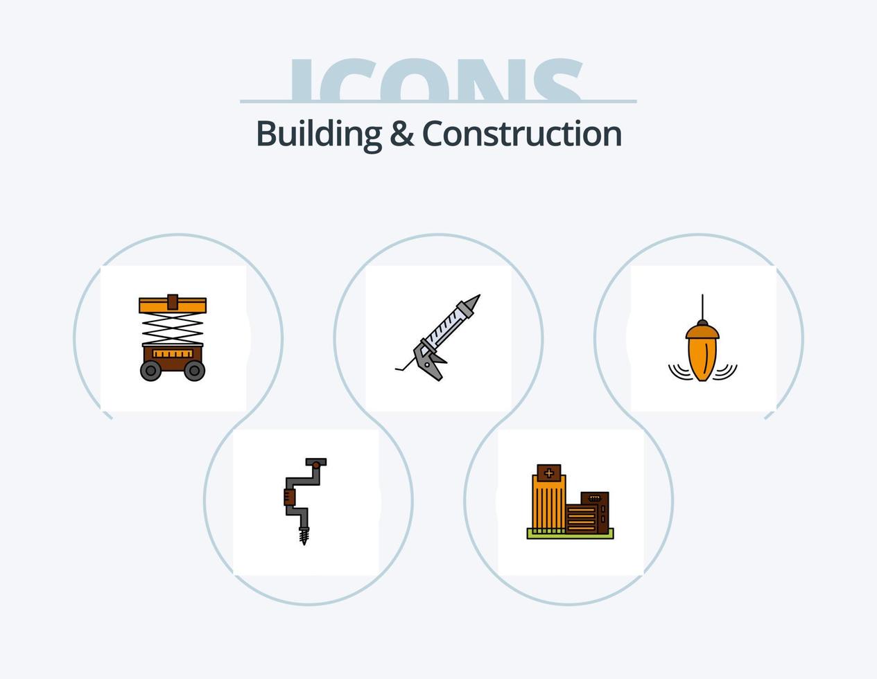 Building And Construction Line Filled Icon Pack 5 Icon Design. repair. sealant. lifting. building. finance vector