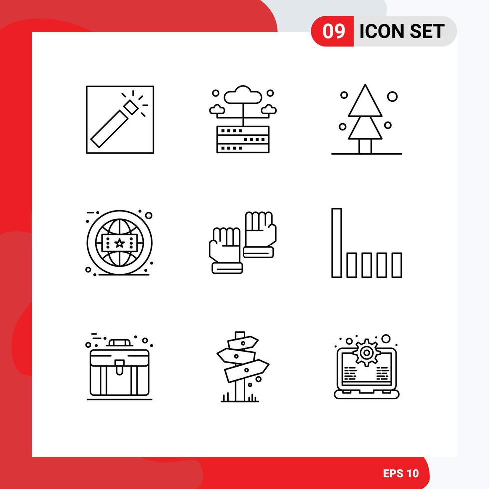 Pictogram Set of 9 Simple Outlines of gloves online forest global brand Editable Vector Design Elements