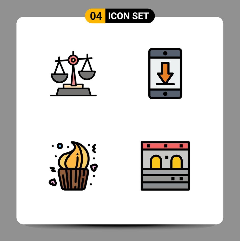 Pictogram Set of 4 Simple Filledline Flat Colors of gdpr bakery baluance devices cup Editable Vector Design Elements