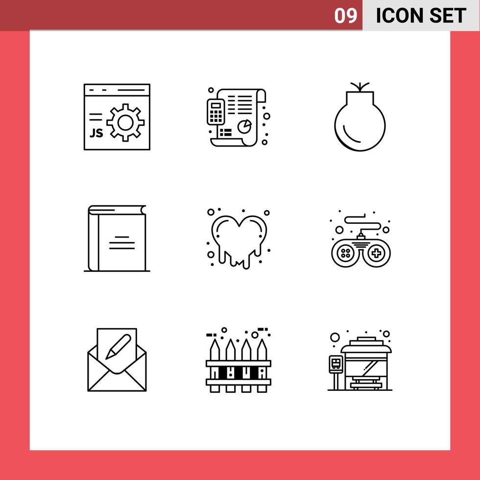 Pictogram Set of 9 Simple Outlines of reading library planning education weapons Editable Vector Design Elements
