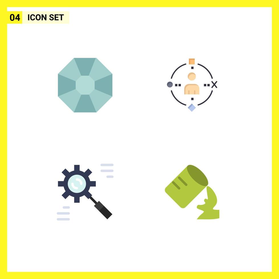 Pack of 4 Modern Flat Icons Signs and Symbols for Web Print Media such as diamond data ambient experiance process Editable Vector Design Elements