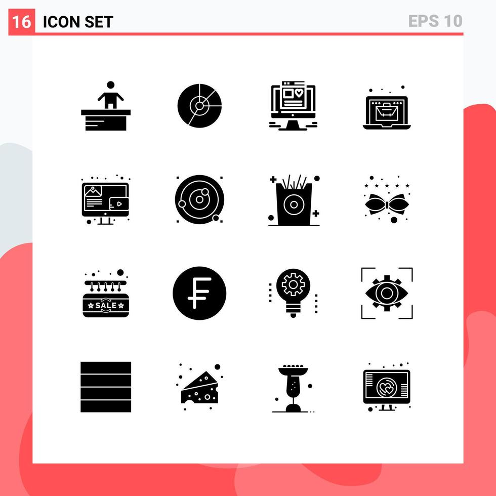 16 Universal Solid Glyph Signs Symbols of economy laptop finance online web Editable Vector Design Elements