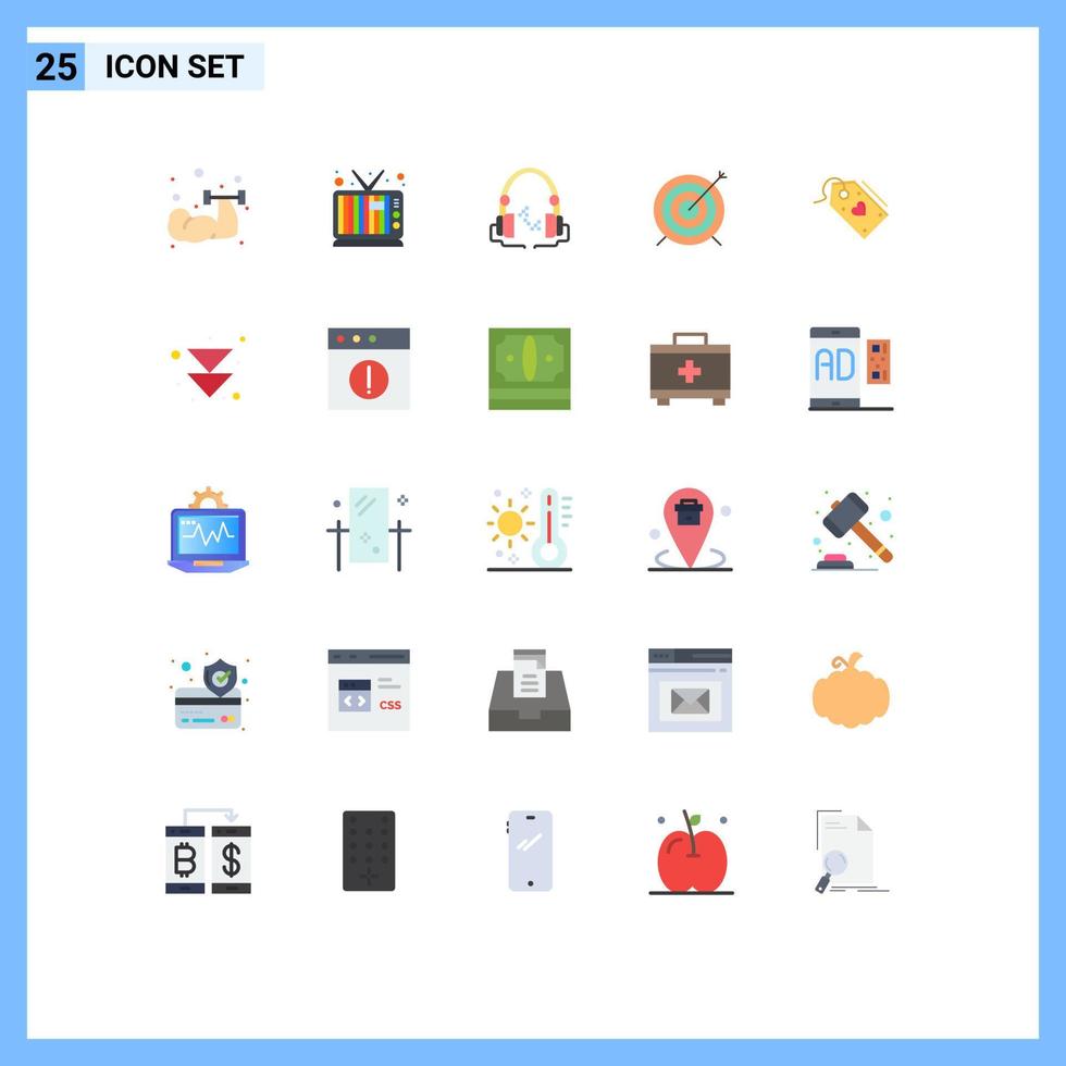 Universal Icon Symbols Group of 25 Modern Flat Colors of valentine tag music focus dart Editable Vector Design Elements