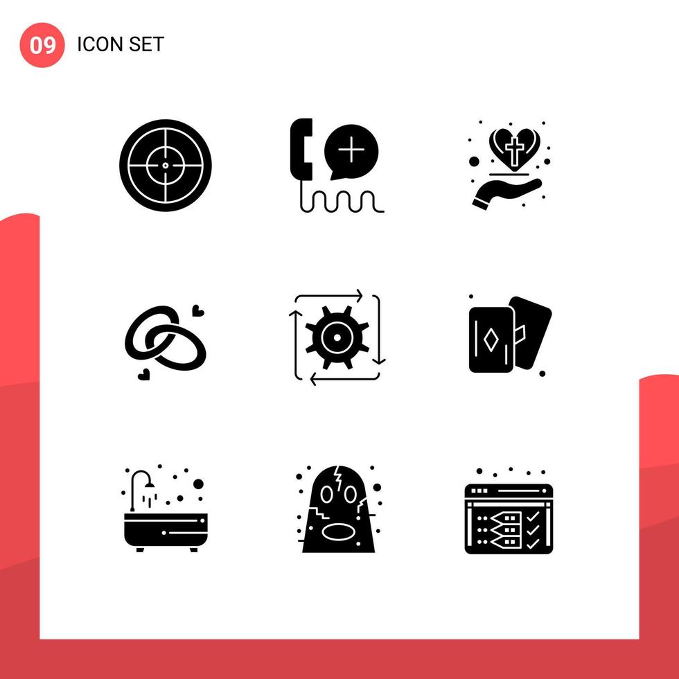 grupo de 9 signos y símbolos de glifos sólidos para el amor anillo de boda compromiso de la mano elementos de diseño de vectores editables cruzados