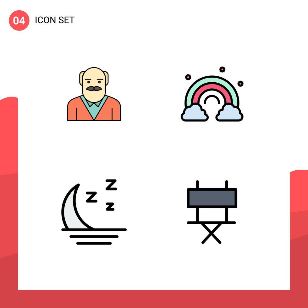 Mobile Interface Filledline Flat Color Set of 4 Pictograms of grandpaa forecast uncle spring night Editable Vector Design Elements
