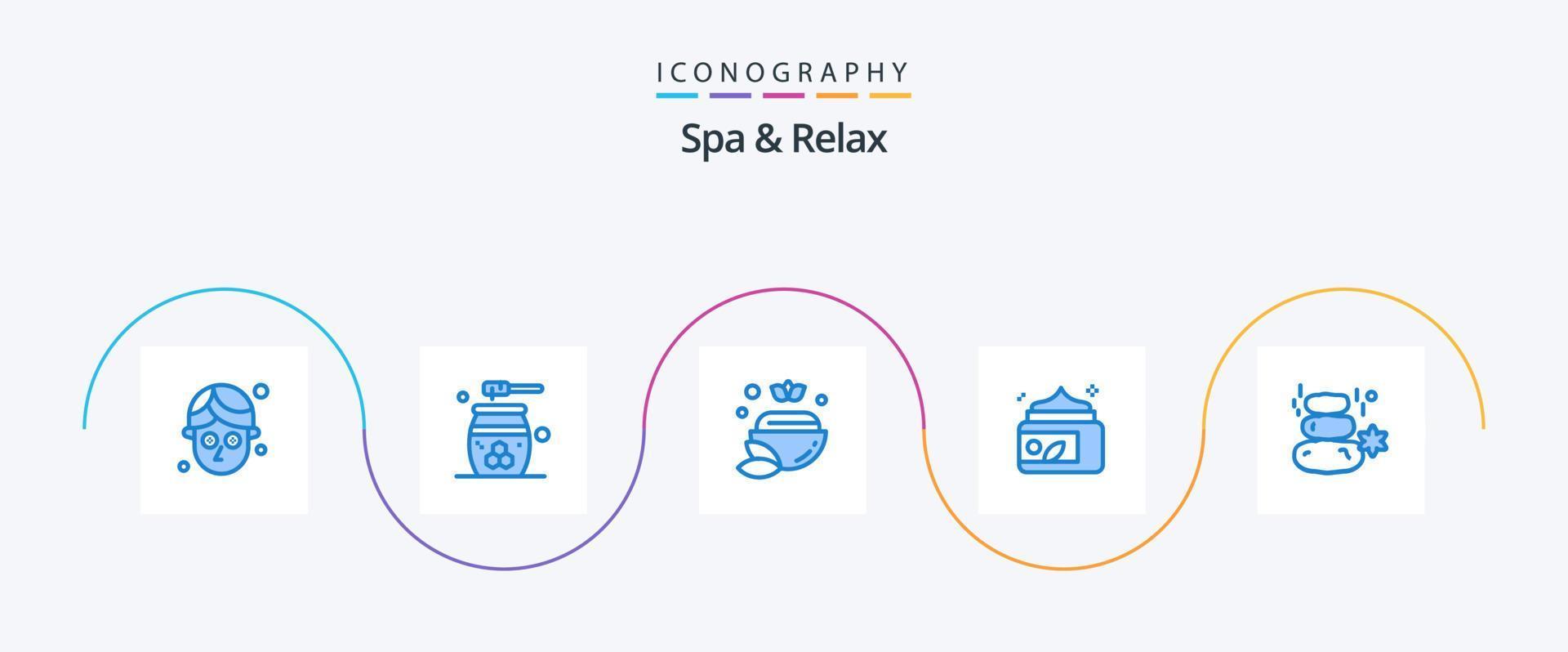 spa y relax blue 5 icon pack que incluye rock. spa. sal. verde. crema vector