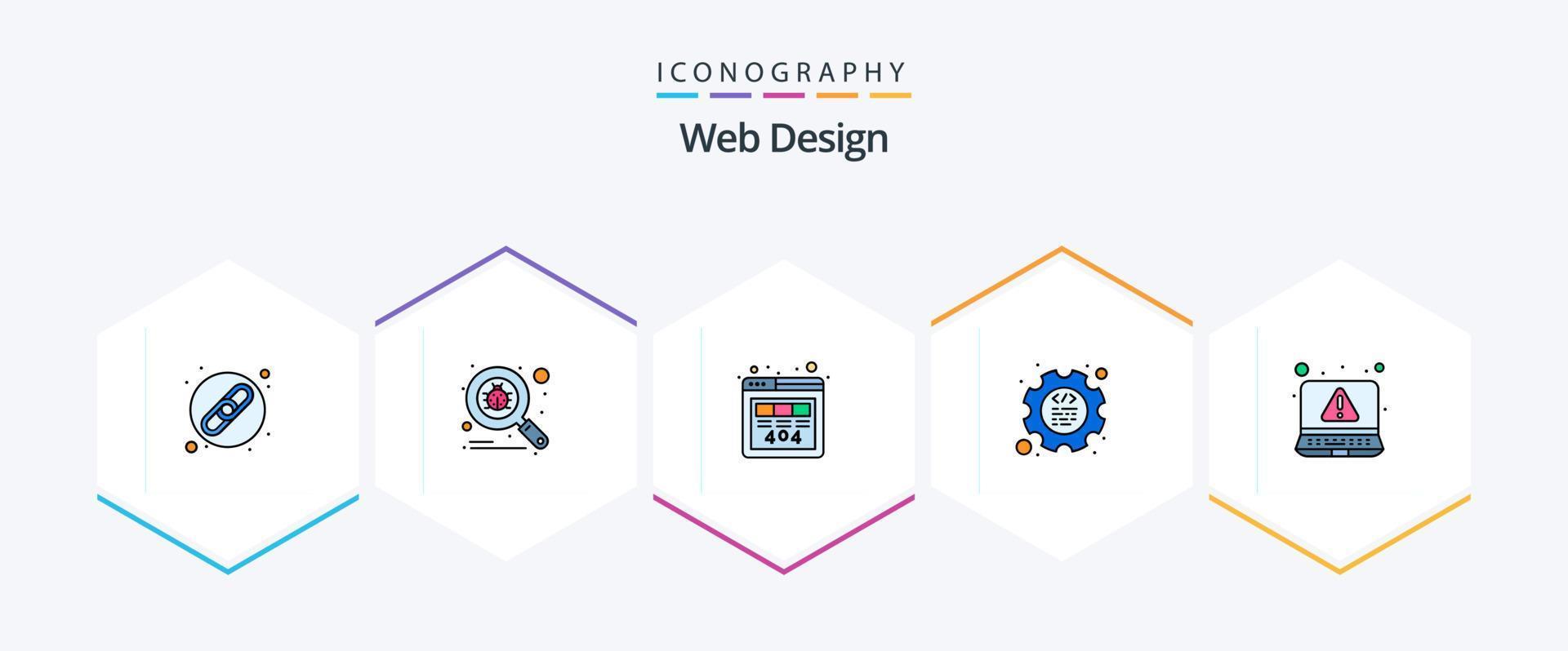 paquete de iconos de 25 líneas completas de diseño web que incluye advertencia. alerta. http. programación. diente vector