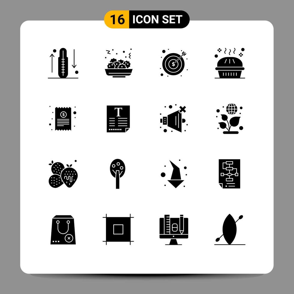 16 Thematic Vector Solid Glyphs and Editable Symbols of pumpkin pie holiday banking dinner money Editable Vector Design Elements