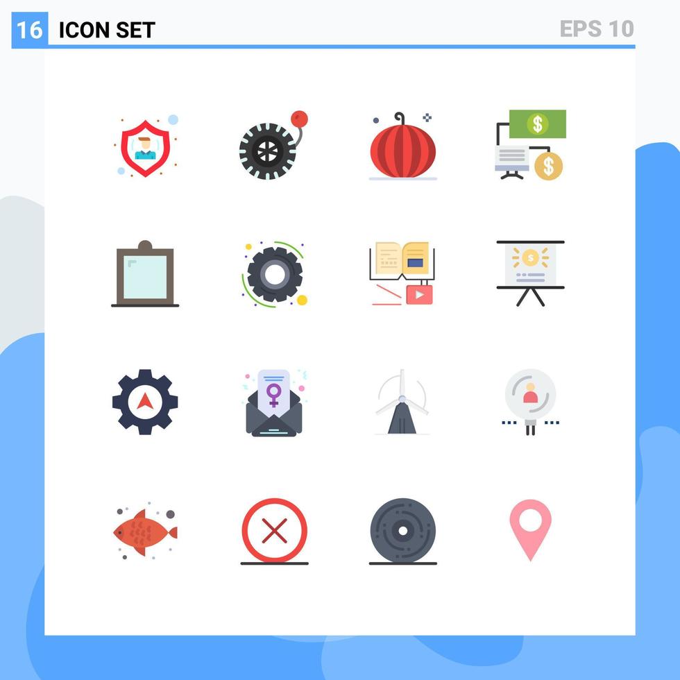 paquete de 16 signos y símbolos de colores planos modernos para medios de impresión web, como decoración de interiores, banco de finanzas de cultivos, paquete editable de elementos creativos de diseño de vectores