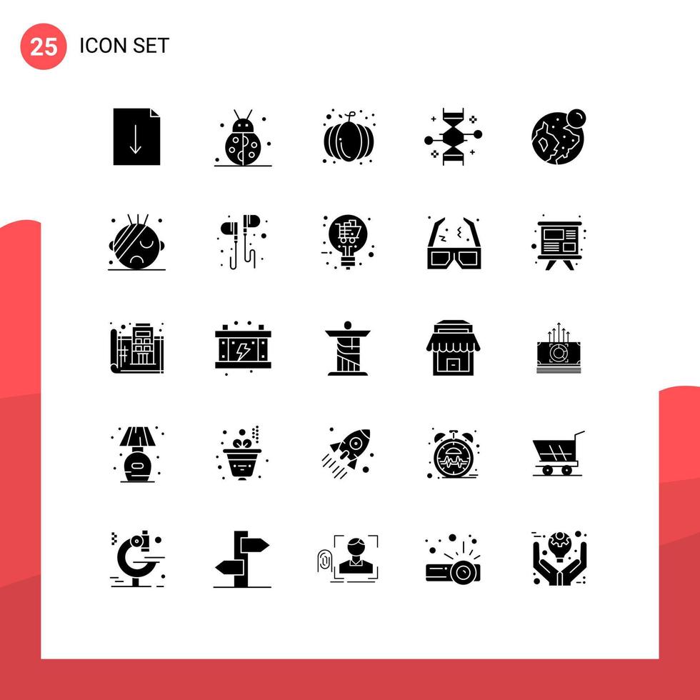 conjunto moderno de 25 pictogramas de glifos sólidos de la modificación genética de la tierra elementos de diseño de vectores editables de cromosomas de ingeniería genética de otoño