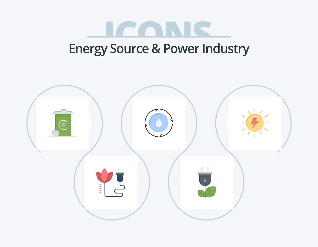 fuente de energía e industria de la energía flat icon pack 5 diseño de iconos. . naturaleza. compartimiento. poder. energía vector