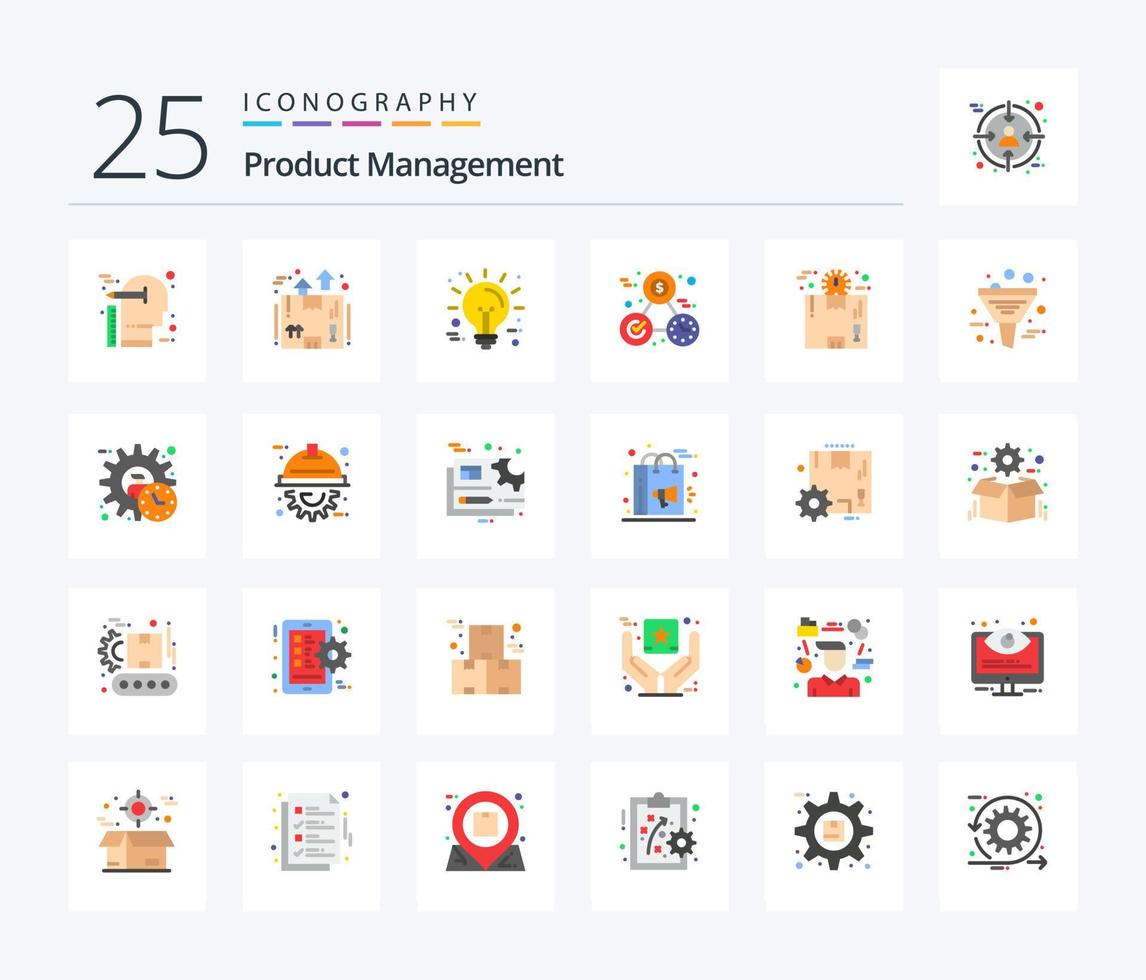 Product Management 25 Flat Color icon pack including perfection. money. package. clock. innovation vector