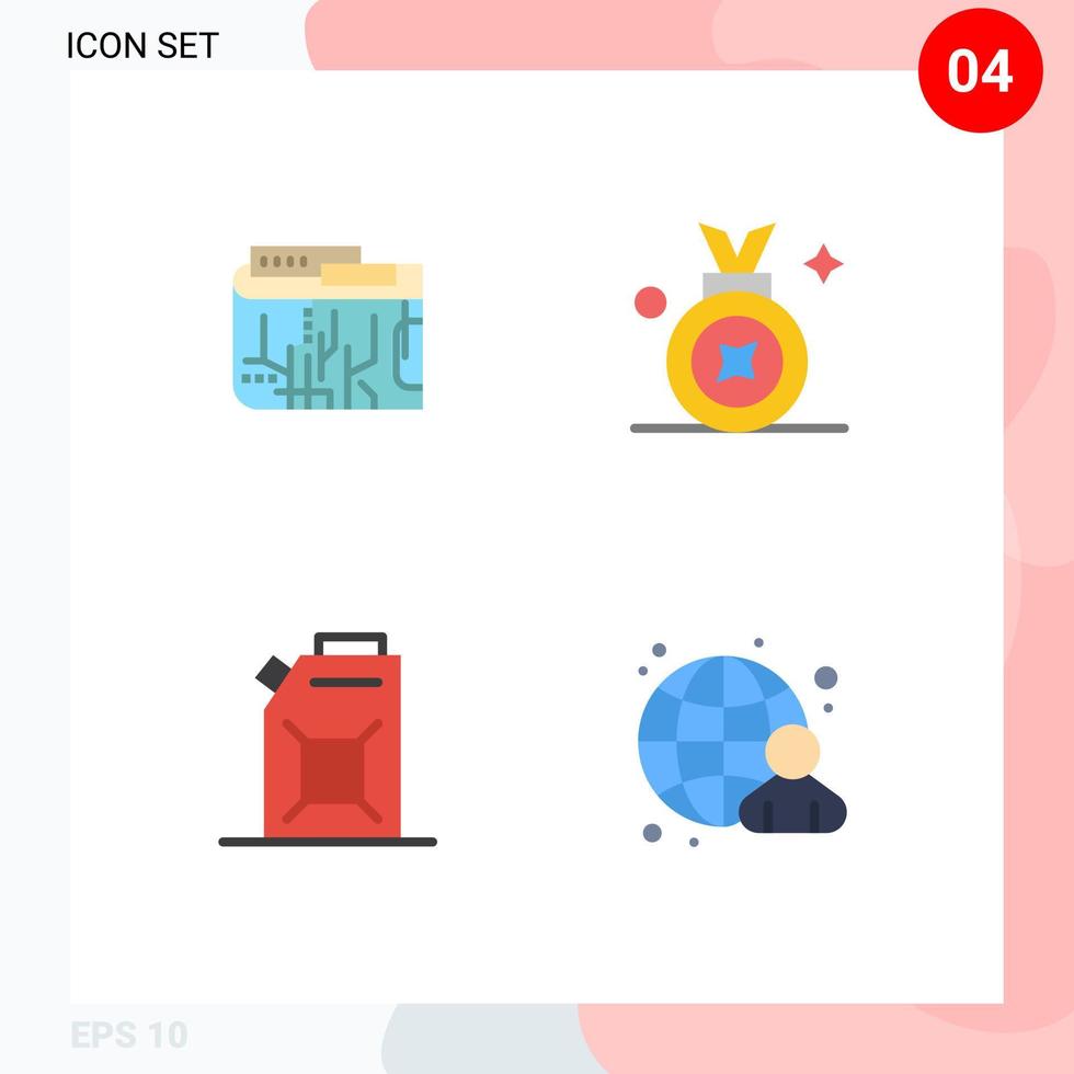 Pack of 4 creative Flat Icons of currency engine internet award badge oil Editable Vector Design Elements