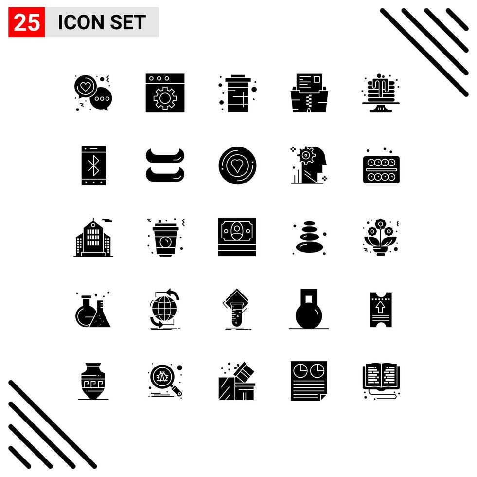 Set of 25 Modern UI Icons Symbols Signs for folder document coke data water Editable Vector Design Elements