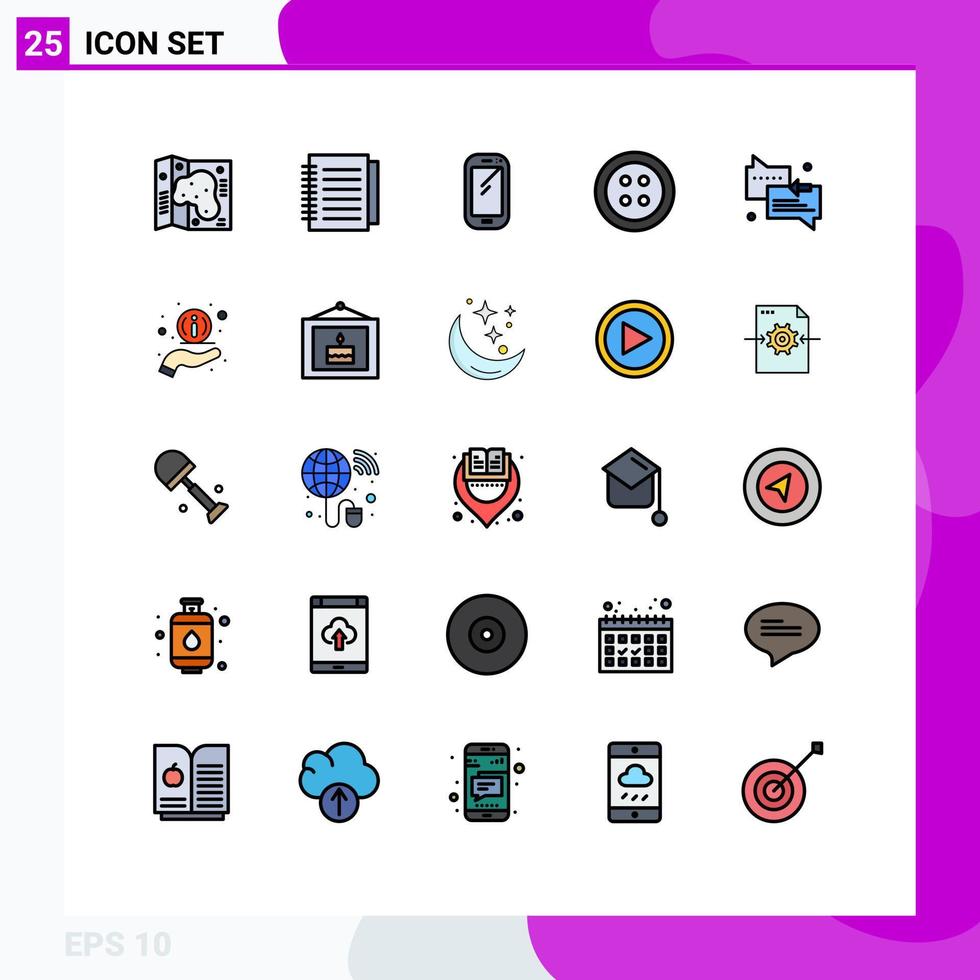 Modern Set of 25 Filled line Flat Colors Pictograph of messages tools phone sewing samsung Editable Vector Design Elements