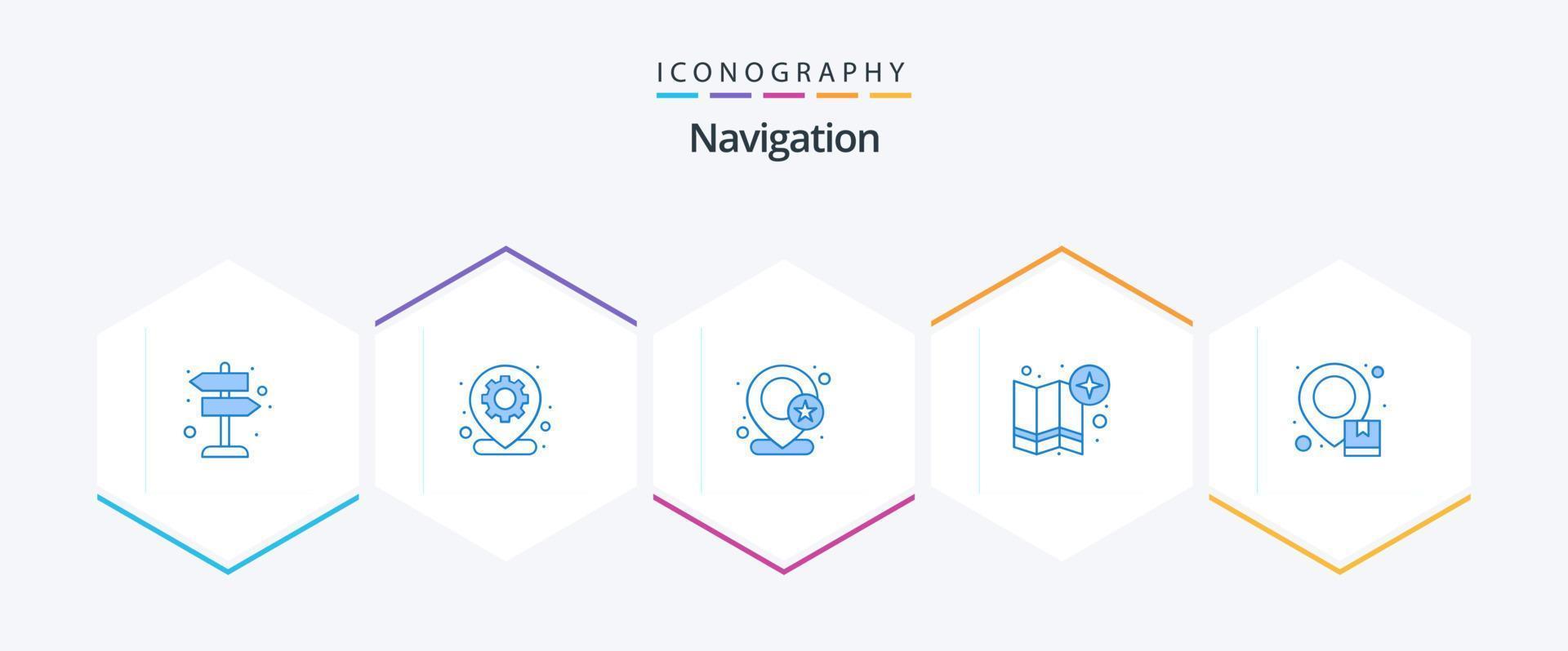 Navigation 25 Blue icon pack including box. point. geo. gps. map vector