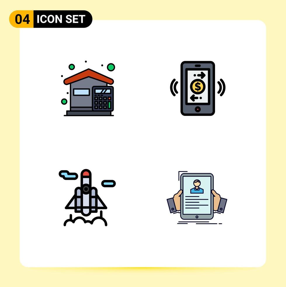 4 Creative Icons Modern Signs and Symbols of bills rocket expenses mobile dollar transport Editable Vector Design Elements